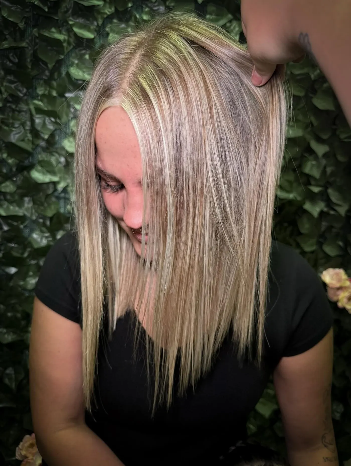 Sleek blonde worn straight, showing the highlight placement — Cosmetology by Cami, Hammond, Louisiana