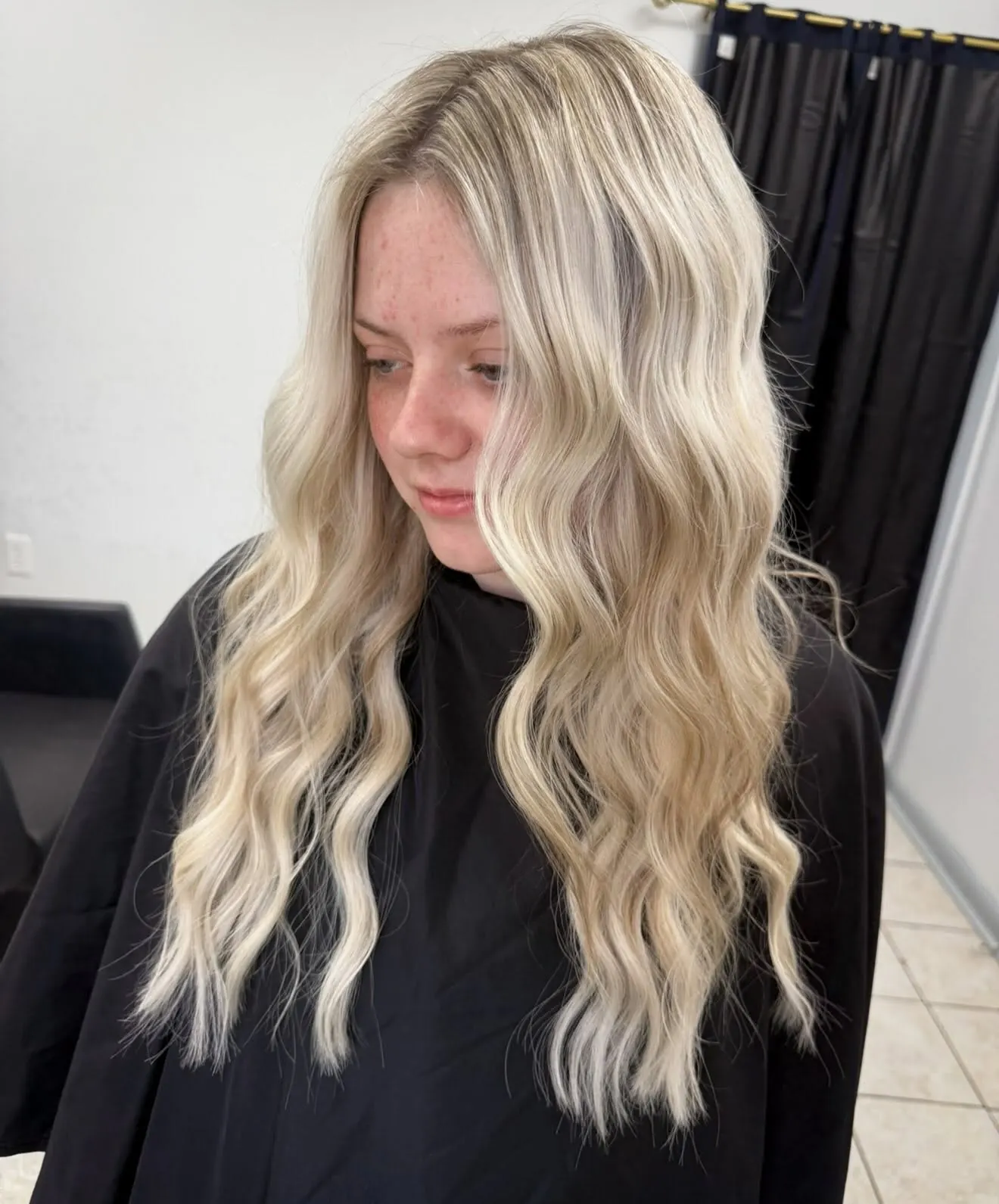 Icy blonde through long, loose waves — Cosmetology by Cami, Hammond, Louisiana