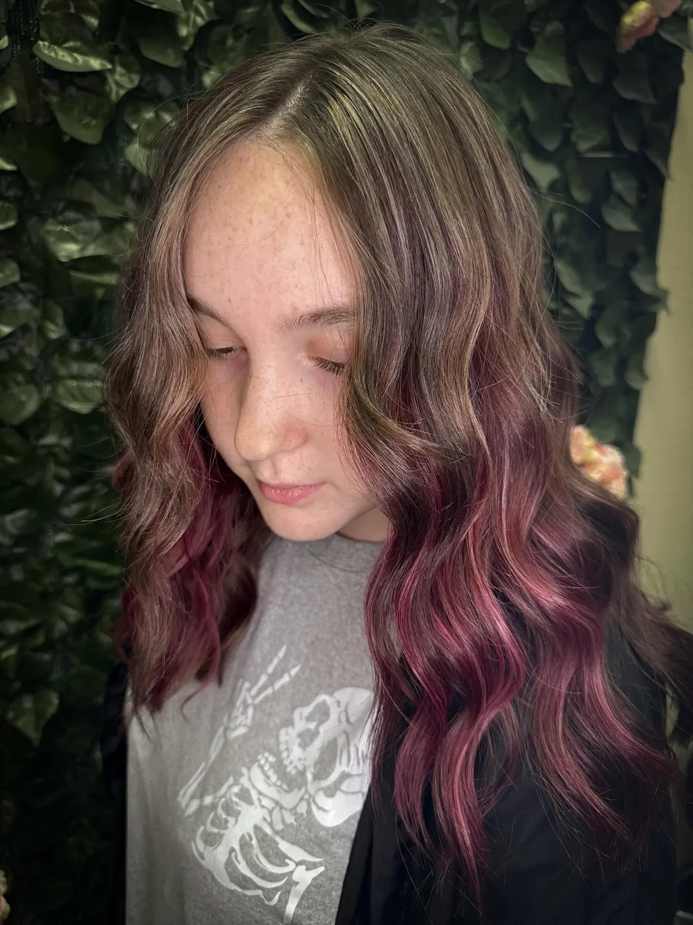 Deep magenta framing pieces against a natural base — Cosmetology by Cami, Hammond, Louisiana