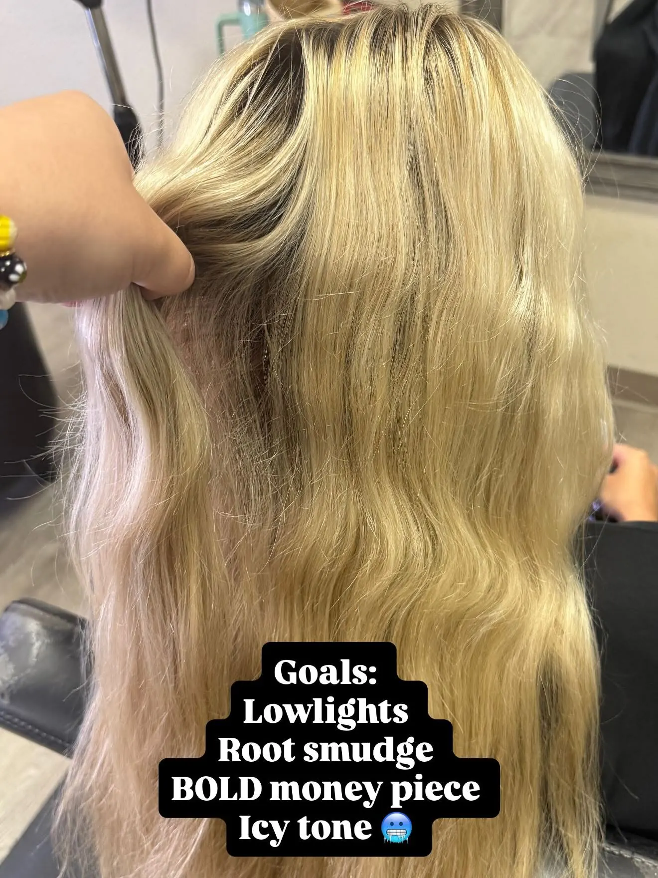 Goals: lowlights, root smudge, BOLD money piece, icy tone — Cosmetology by Cami, Hammond, Louisiana
