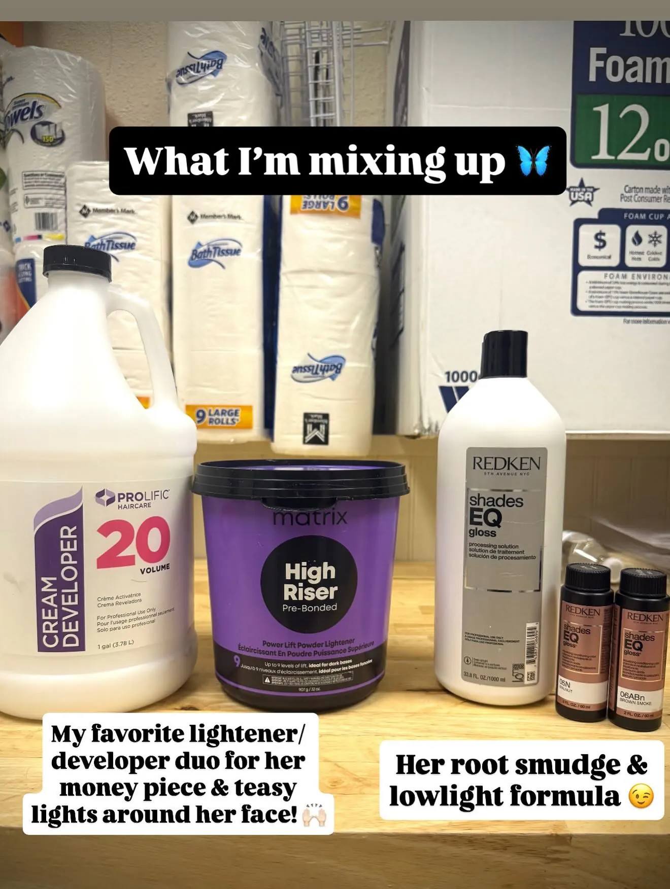 What I'm mixing up — my favorite lightener/developer duo for her money piece &amp; teeny lights around her face, plus her root smudge &amp; lowlight formula — Cosmetology by Cami, Hammond, Louisiana