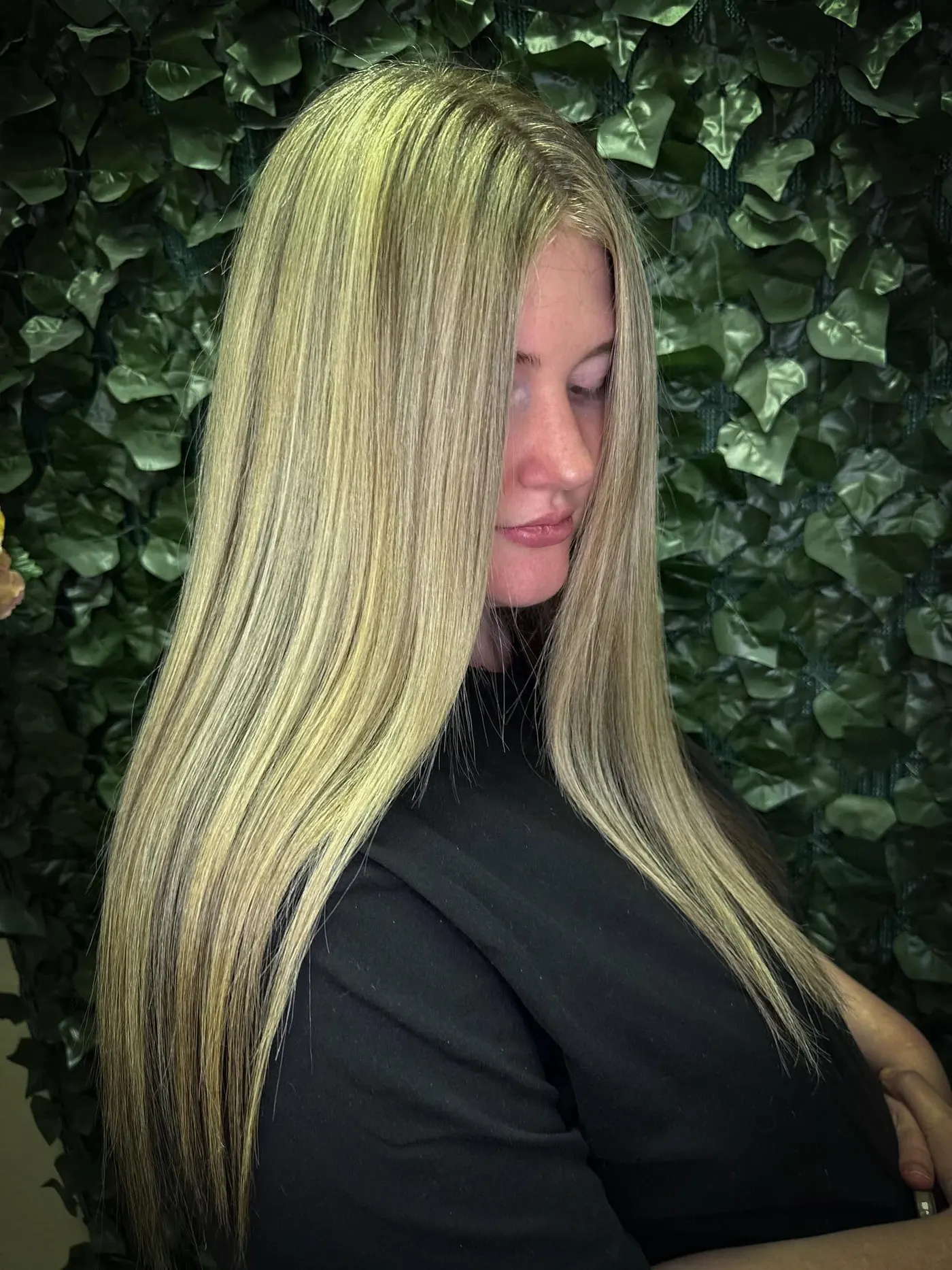Long, sleek icy blonde worn straight — Cosmetology by Cami, Hammond, Louisiana